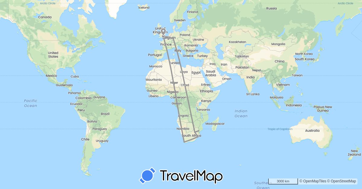 TravelMap itinerary: driving, plane in Germany, United Kingdom, South Africa (Africa, Europe)
